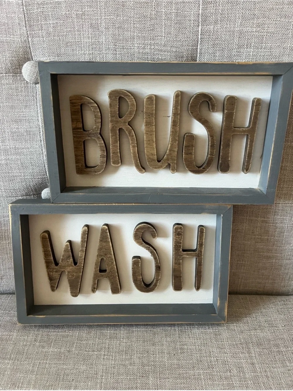 Rustic Farmhouse Gray 'Brush' and 'Wash' Bathroom Framed Set Wall Decor